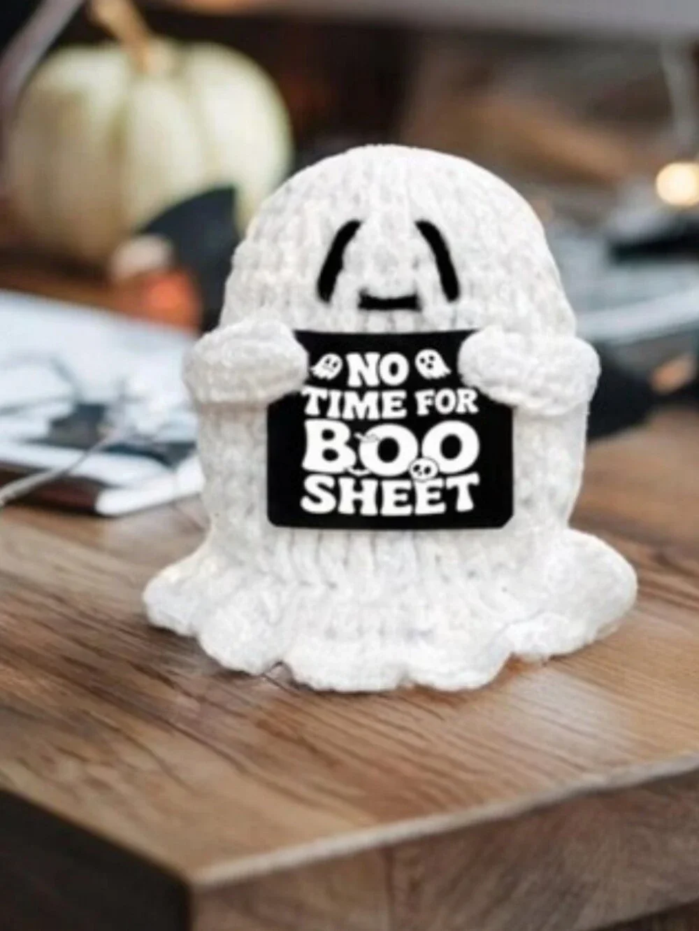 Handmade White Halloween Ghost Figurine - No Time For Boo Sheet Sign
